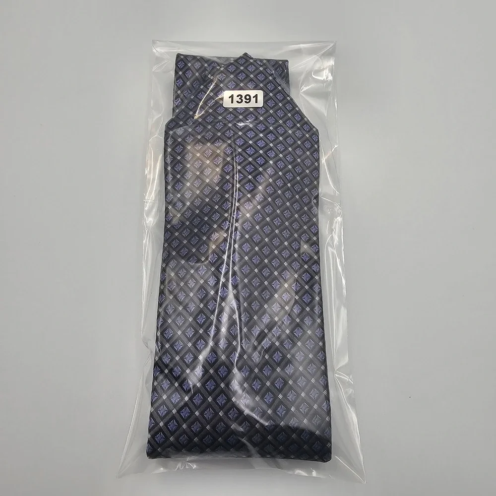 Hickey Freeman Silk‎ Tie Gray Blue Purple Geometric Diamond Square Mens Necktie